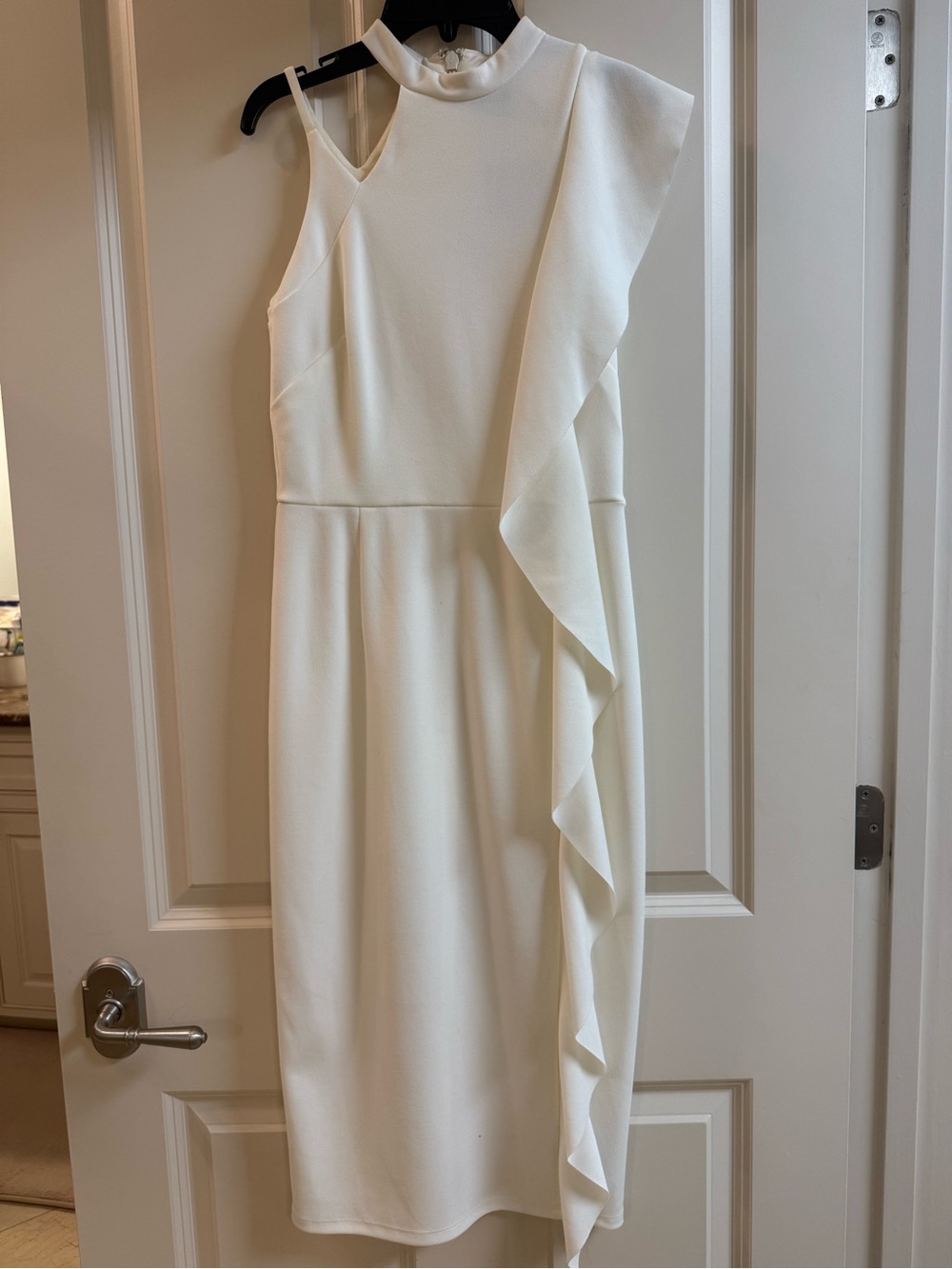 Topshop One-Shoulder White Ruffle Midi Dress